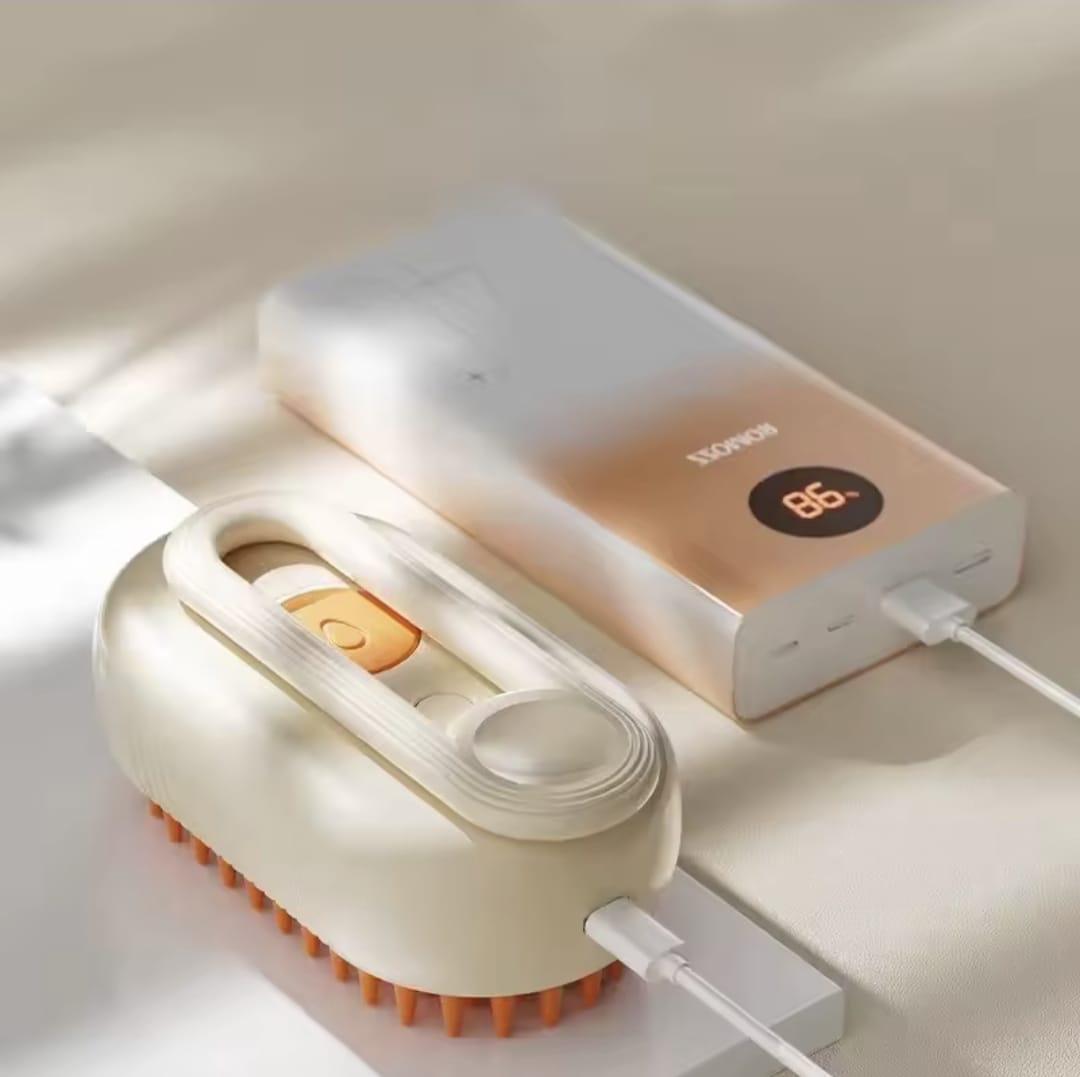 Cepillo 3 en 1 Recargable para Mascotas – Cepilla, Masajea y Rocía con Vapor