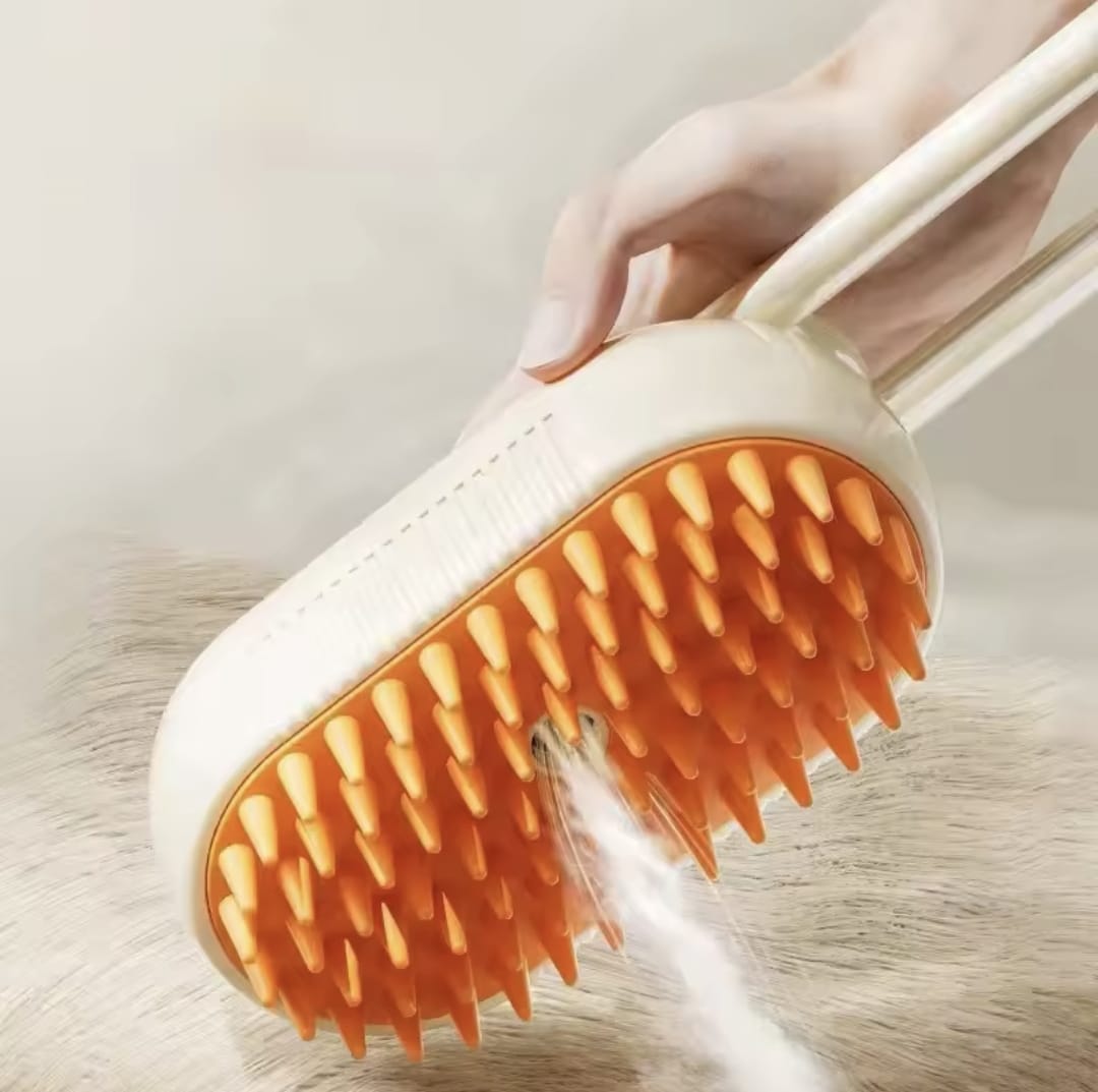 Cepillo 3 en 1 Recargable para Mascotas – Cepilla, Masajea y Rocía con Vapor